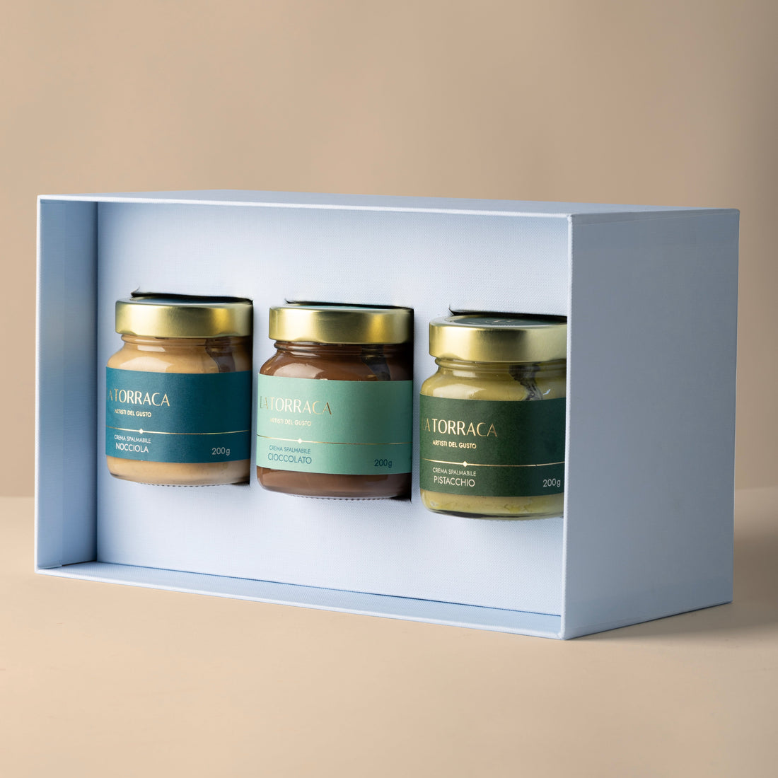 Creme spalmabili al Cioccolato al latte ,al pistacchio e alla nocciola 200 gr.x3