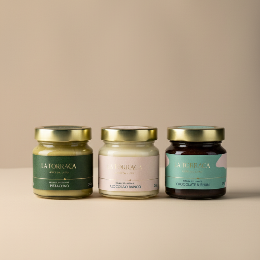 Creme Spalmabili al Pistacchio ,Cioccolato Bianco e Cioccolato Rhum 200 gr.x3