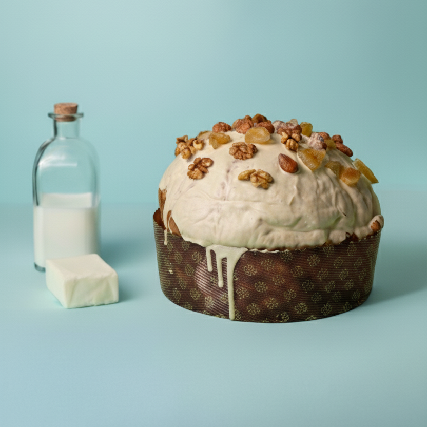 Panettone Di Bufala Fichi Noci e Mandorle Pralinate 1,2 kg.