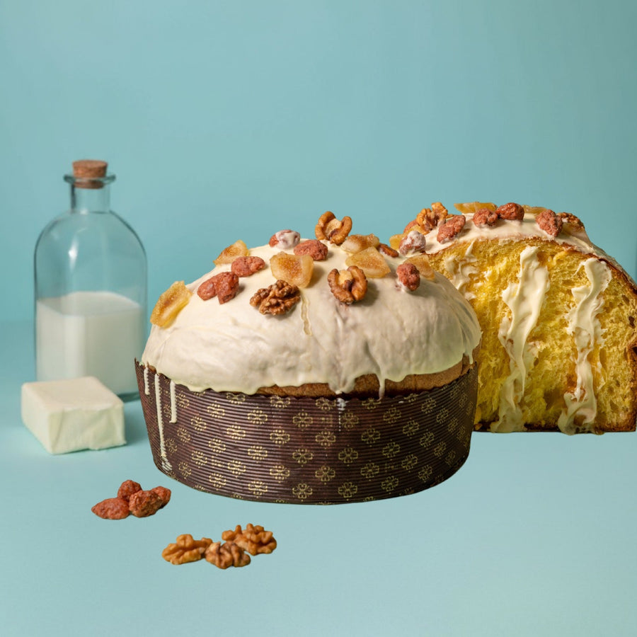 Panettone Di Bufala Fichi Noci e Mandorle Pralinate 1,2 kg.