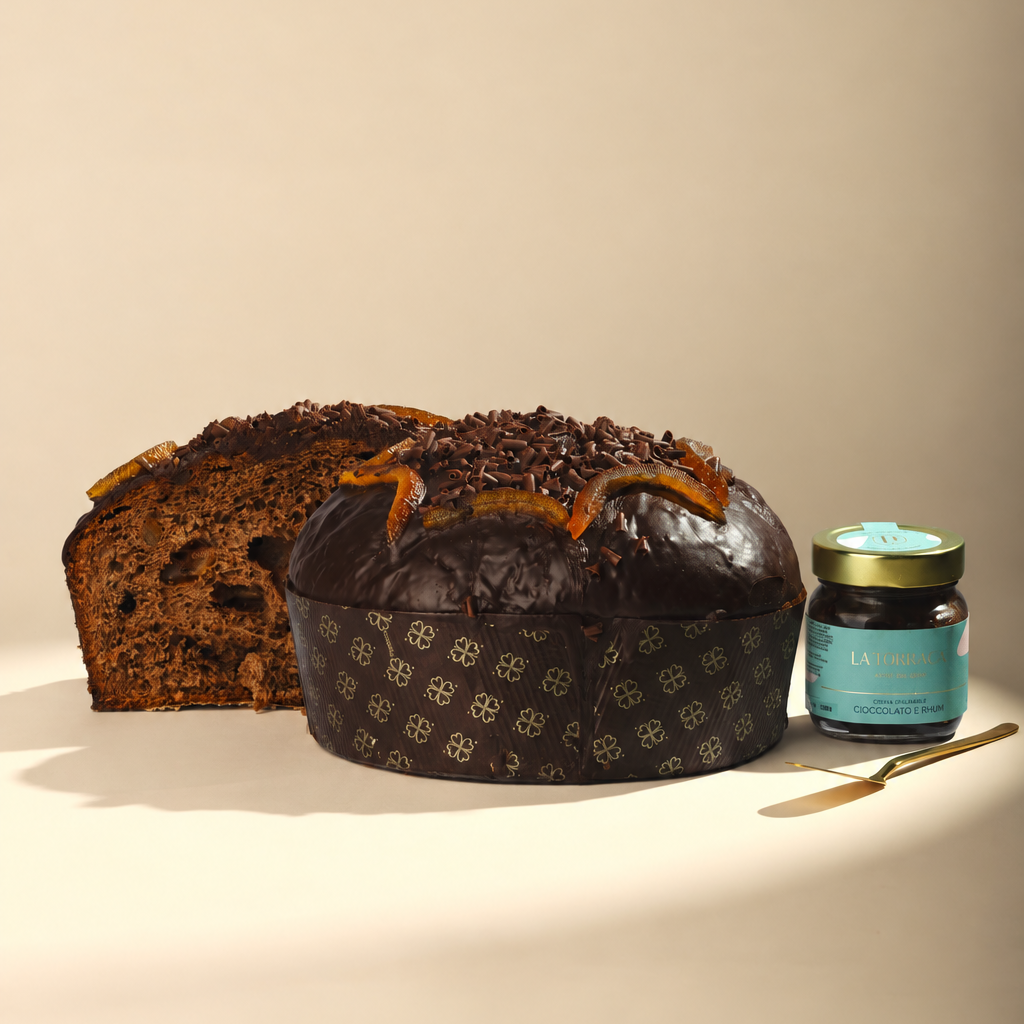 Panettone Cioccolato Fondente Arancia & rhum ( con barattolo cioccolato al rhum ) 1,2KG.